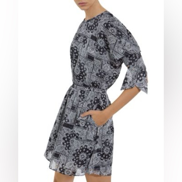 Nwt Size 1/Us 4 The Kooples Black And White Patterned Long Sleeve Dress